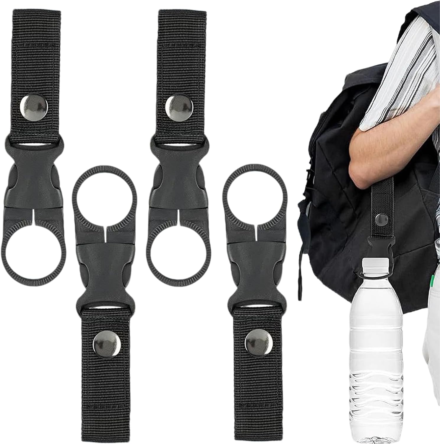 Water Bottle Holder, 4 Pack Black Outdoor Water Bottle Carrier with Secure Clip for Hiking, Camping, Cycling, Motorcycle Riding and Travel