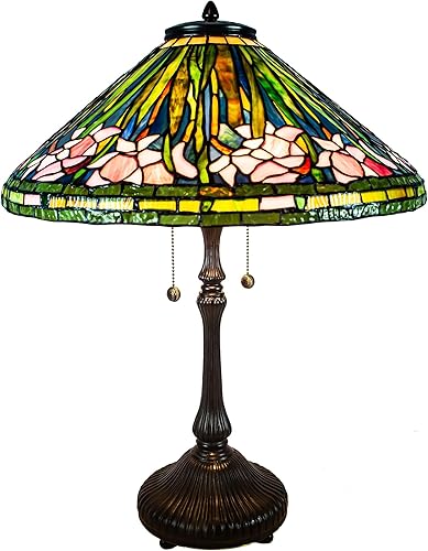 Dale Tiffany Lámpara de mesa Tiffany de reproducción de 26.5 pulgadas de alto, narciso, acabado de bronce antiguo, base de metal, hecha a mano,