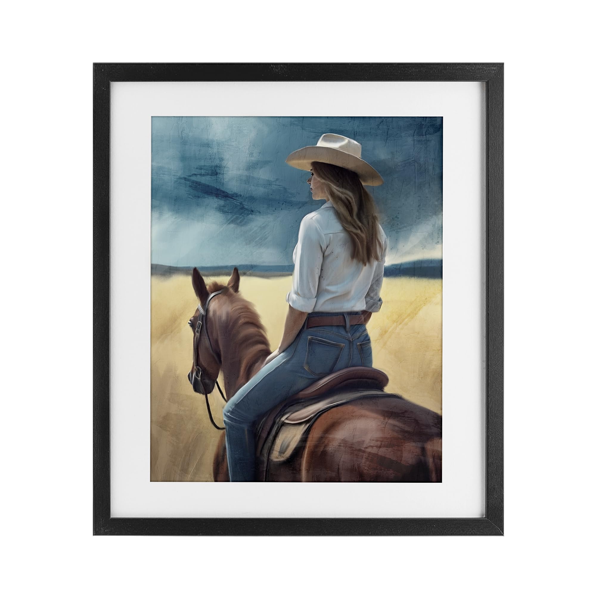 Affiche encadrée blanche Paysage Cowgirl Stupell Industries 40x33 cm