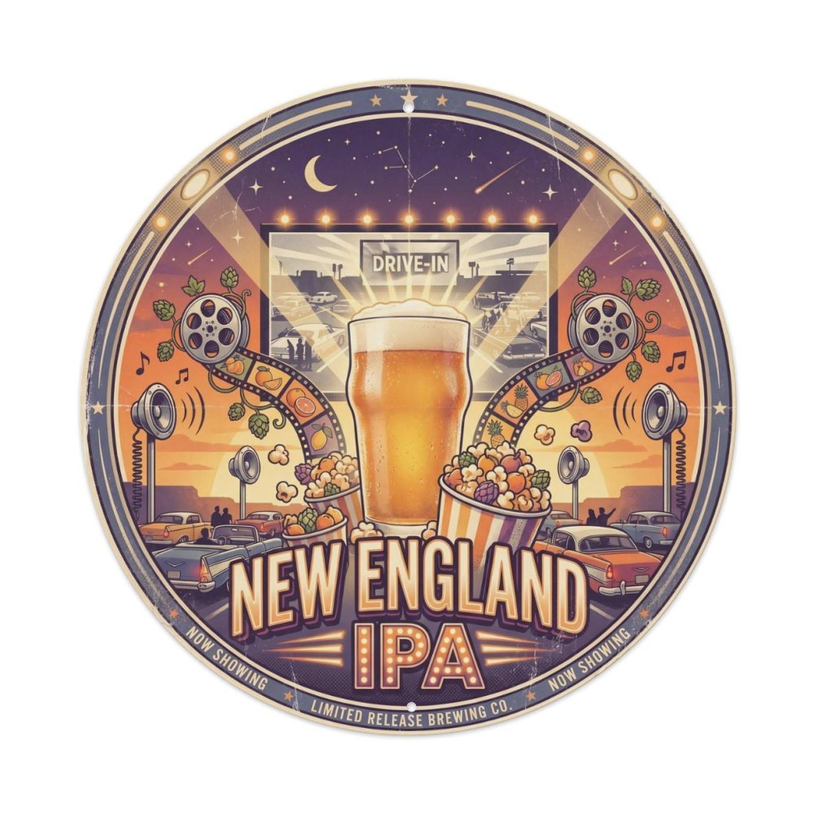 Rustic New England IPA Craft Beer Malt Hops Fruit Brew Metal Tin Sign
