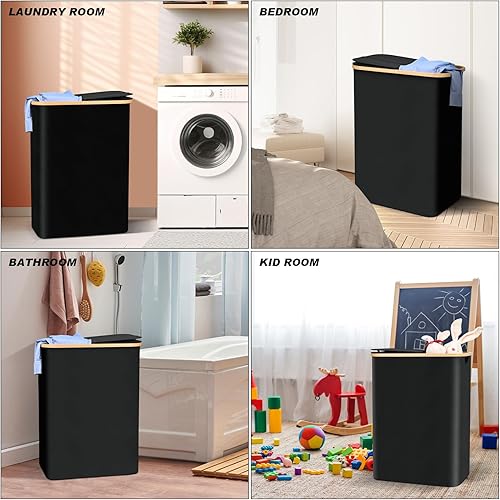 Miniatura 5 de Ollieroo Cesta de lavandería con tapa, cesta de lavandería plegable, gran capacidad de 160 litros con asas, clasificador de lavandería de 2