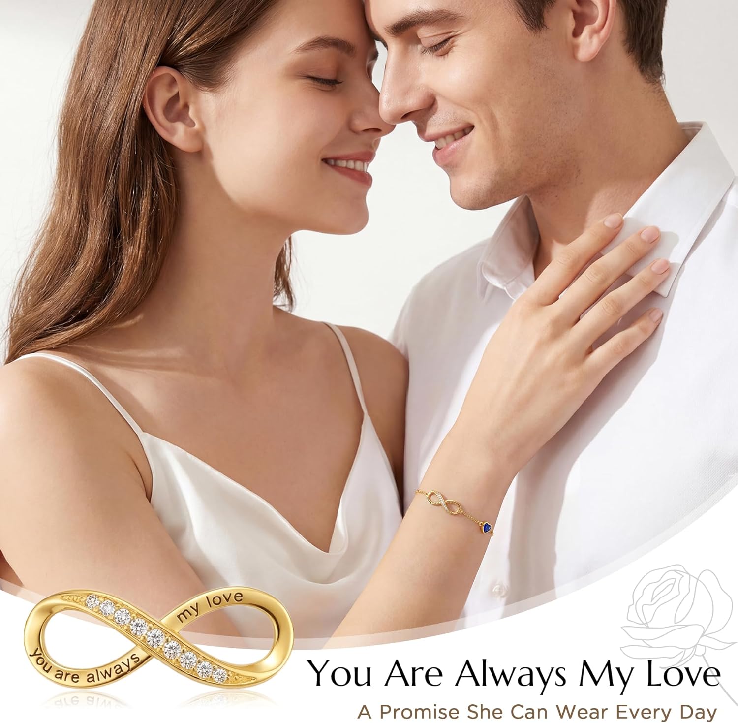 NORBU S925 Infinity Bracelets for Women, 18K Gold Plated Engraved Womens Infinity Heart Birthstone Link Charm Bracelet 925 Sterling Silver, Jewelry Gift for Her Wife Girlfriend Christmas Birthday Valentine Mother's Day