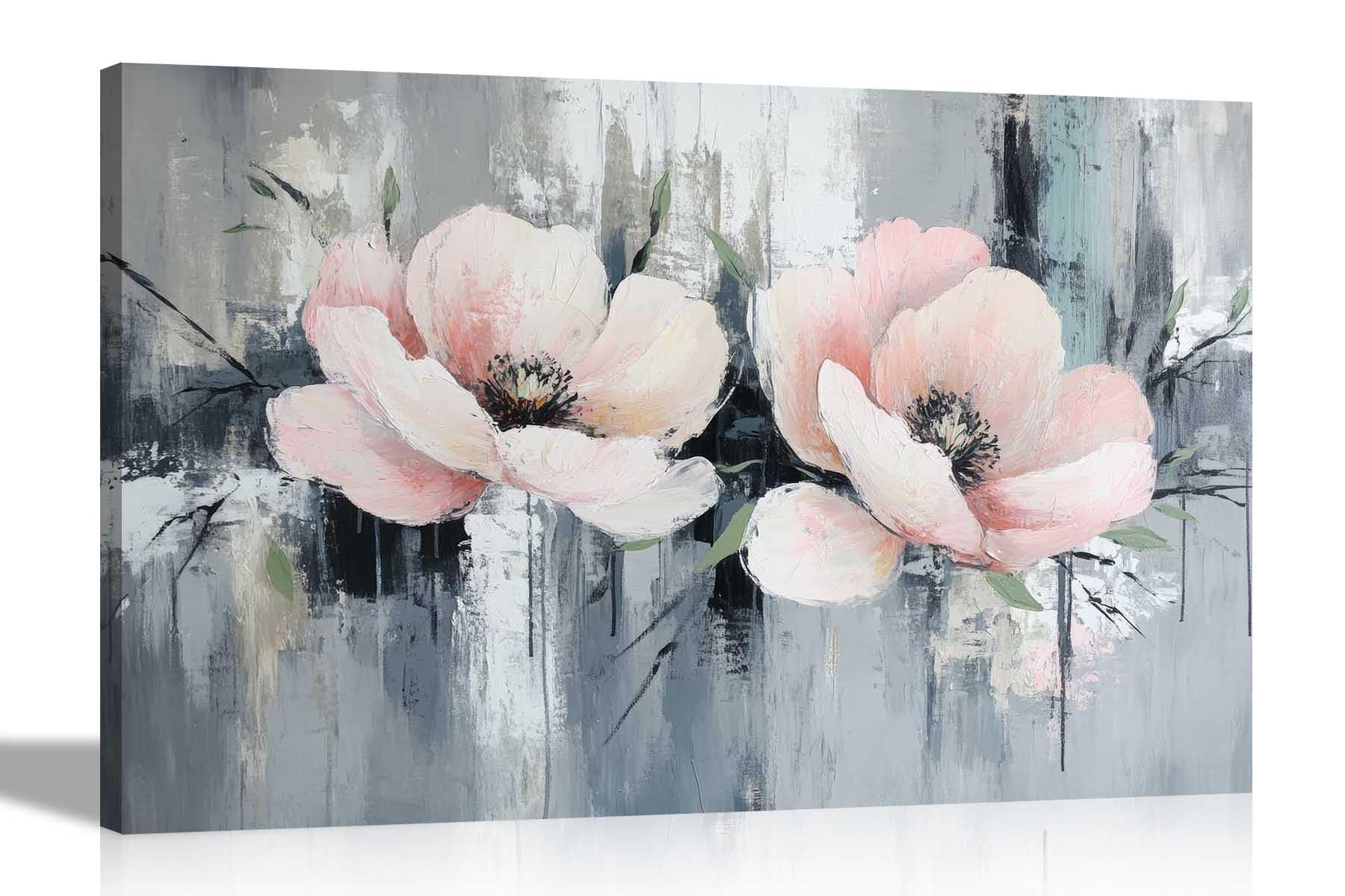 Artley Prints - Abstract Graffiti Style Pink FlowersCanvas Prints Home Office Conservatory Nature Wall Art Pictures Ready to Hang 40 x 30cm (16 x 12 inches) A3