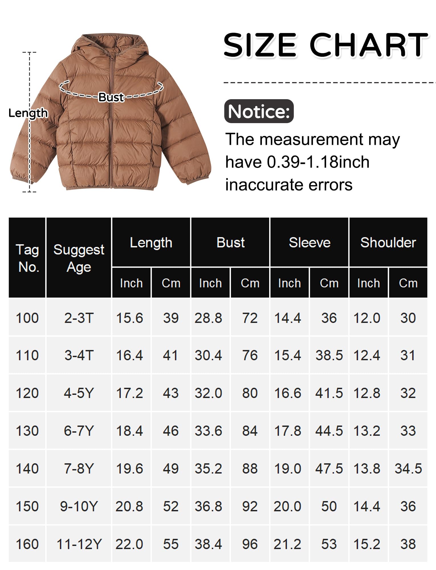 Veste matelassée légère et chaude avec capuche pour enfant garçon et fille - Veste en duvet ultra légère et coupe-vent pour l'automne et l'hiver de 2 à 12 ans