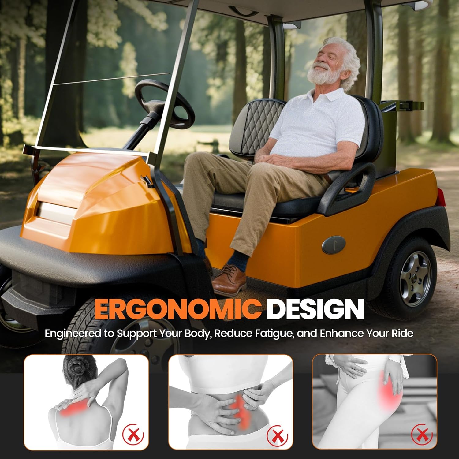 Upgrade Golf Cart Front Seat Replacement Cushion Assembly Kit for Club Car Precedent 2012-Up, Club Car Seat Cushions- Premium Sponge Soft Seat Cushion and Backrest Set (Without Armrest)