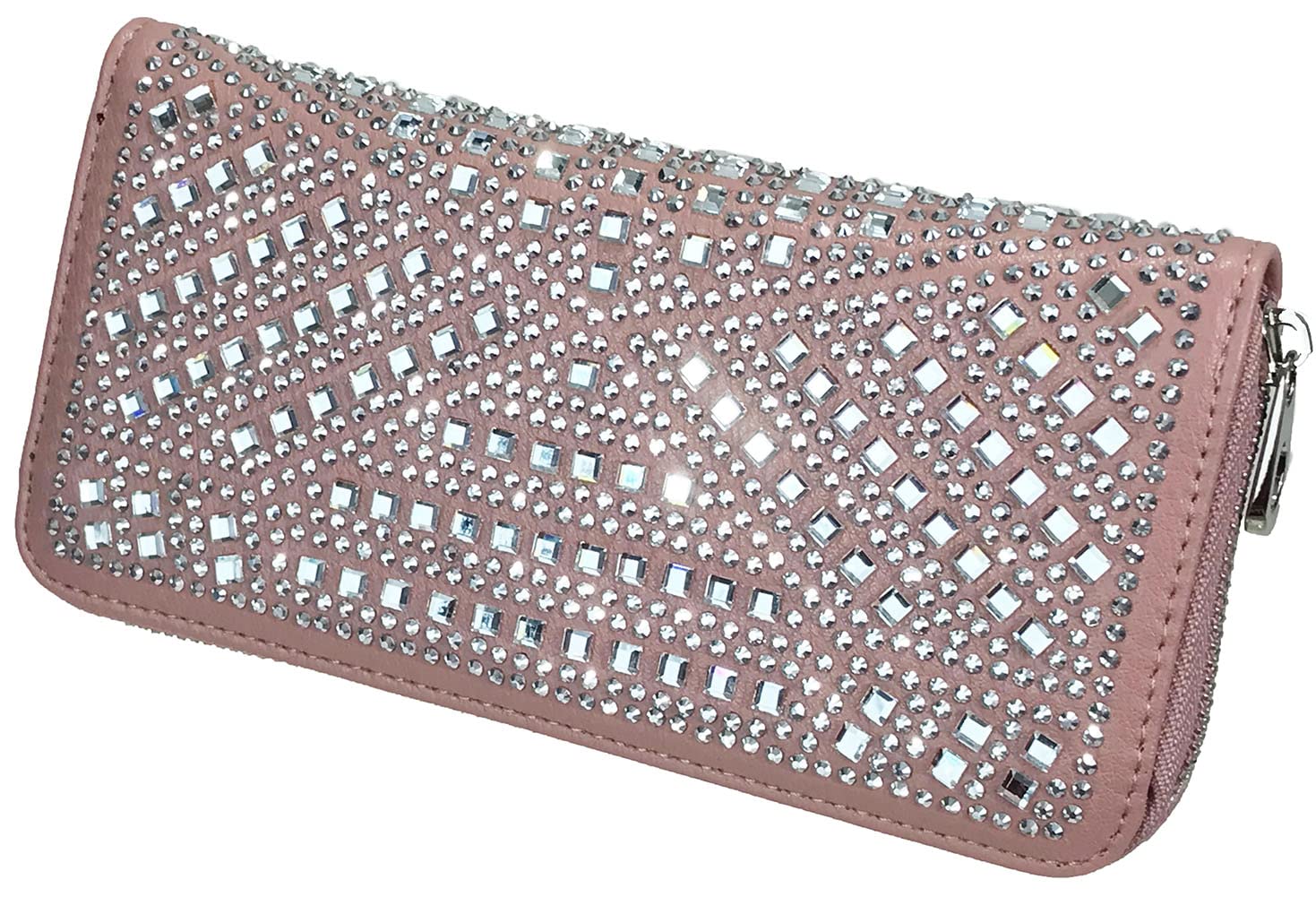 ZZFAB Gem Sparkle Wallet Matching Rhinestone Wallet for Sparkle Purse Blush