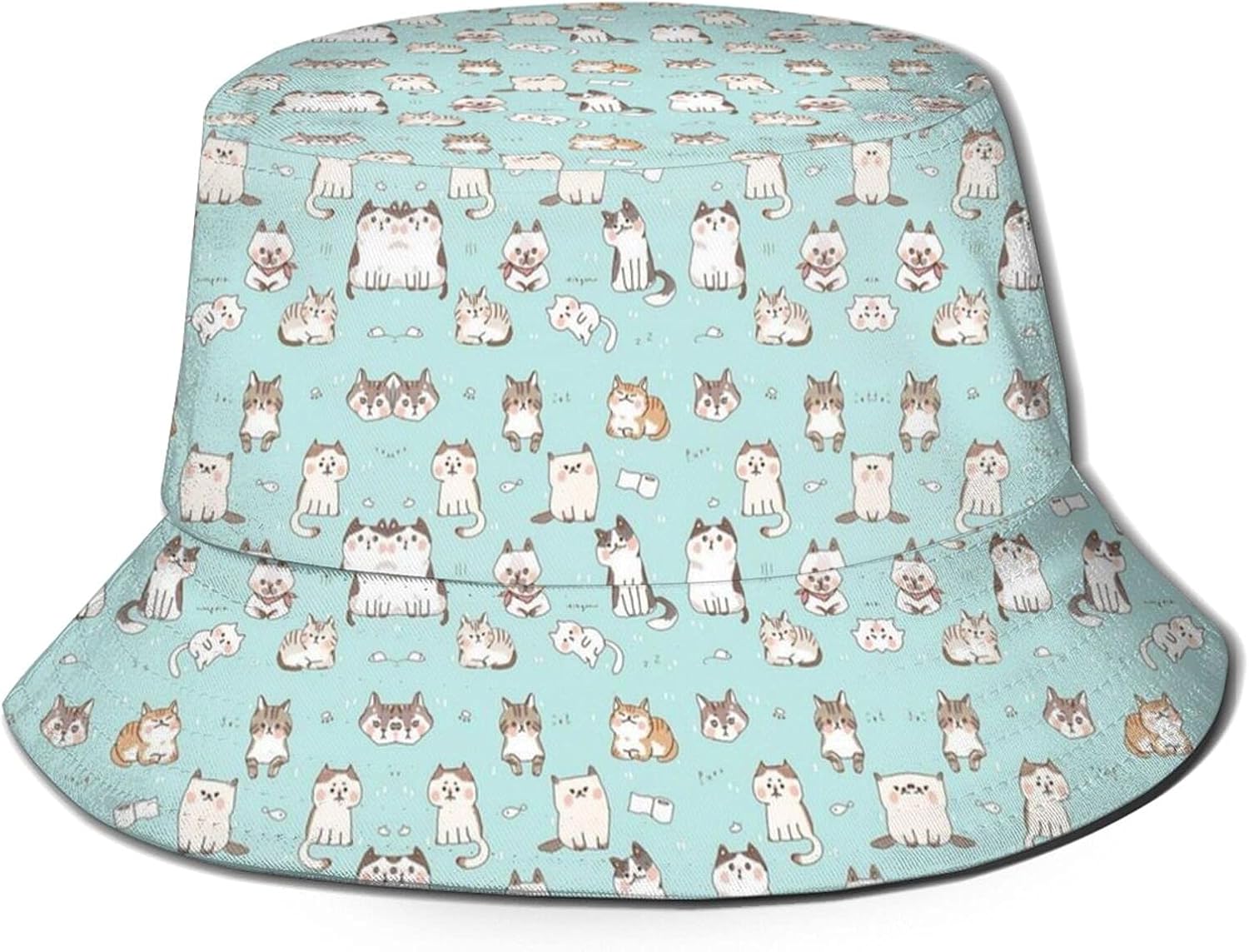 Funny Cute Cats Bucket Hats for Women Men Cartoon Pattern Fisherman Hat Packable Sun Hats