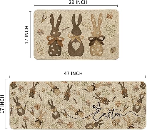 Miniatura 3 de Artoid Mode Juego de 2 tapetes de cocina de madera con zanahorias, conejo, Pascua, decoración del hogar, alfombras de cocina de bajo perfil para