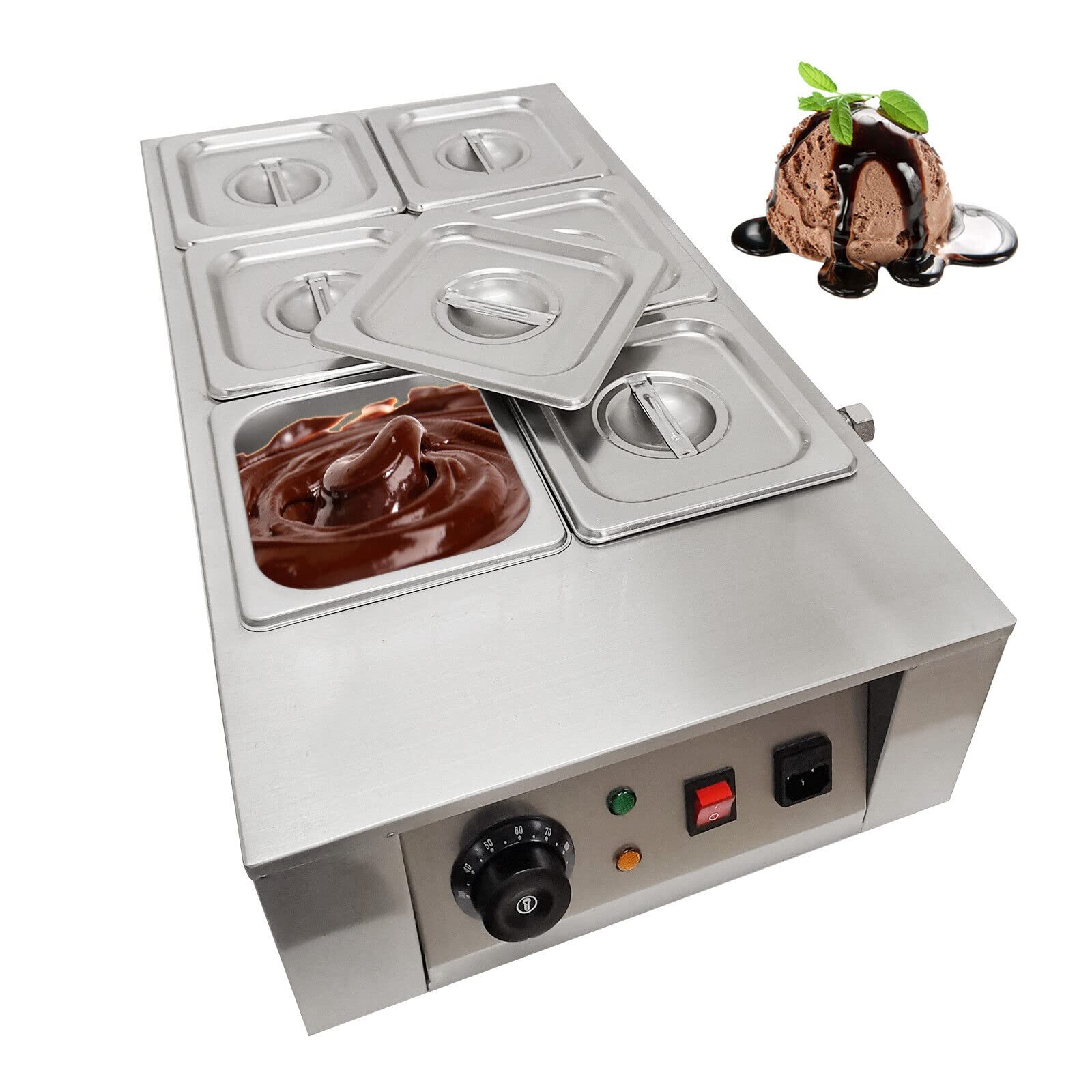 Macchina per fusione di cioccolato, 1000 W, 6 crogioli – 220 V, macchina per fusione di cioccolato, fusione di cioccolato, in acciaio inox, a bagnomaria, pentola per la cottura del latte, crema