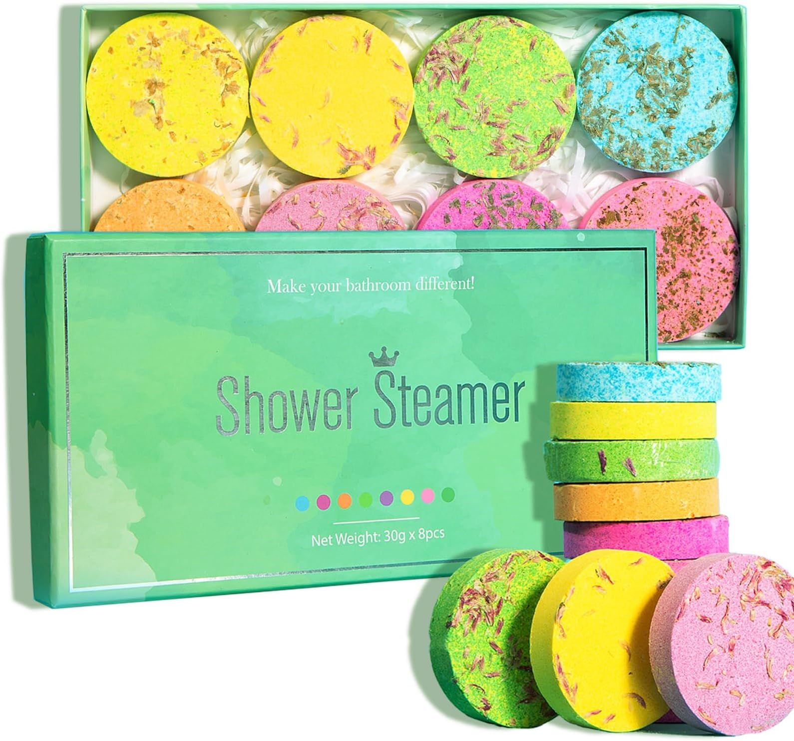 Shower Steamers Aromatherapy -Shower Tablets with Essential Oils for Relaxation，Pack of 8 Shower Bombs Gift Set，Moisturising, Vegan & Cruelty Free, Beauty Spa Gift Set, Bath Fizzers, for Women, Girls