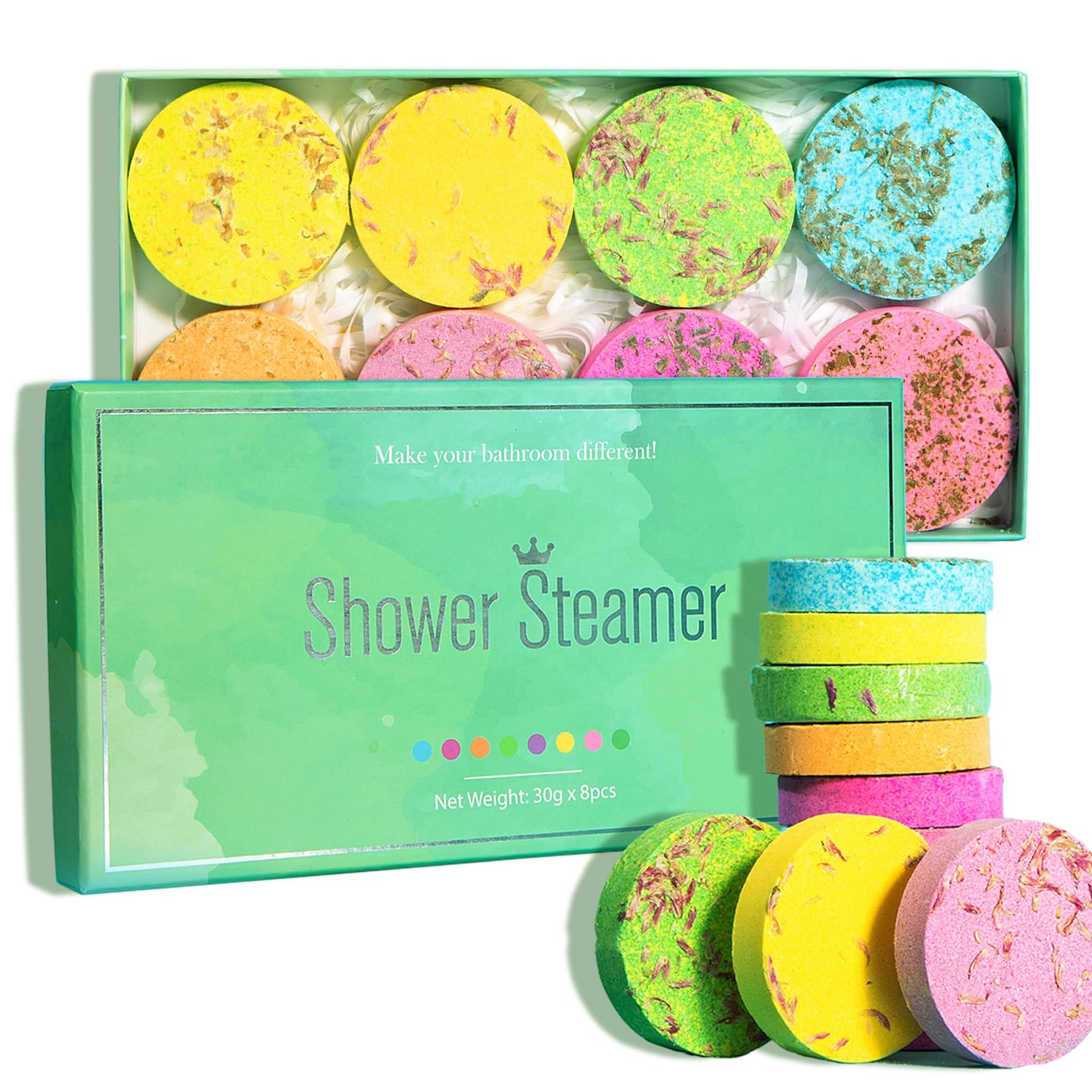 Shower Steamers Aromatherapy -Shower Tablets with Essential Oils for Relaxation，Pack of 8 Shower Bombs Gift Set，Moisturising, Vegan & Cruelty Free, Beauty Spa Gift Set, Bath Fizzers, for Women, Girls