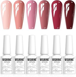 Vishine Gel Polish Set 6 Color Burgundy Red Nude Pink Purple Beige Soak Off Gel Polish Color Kit Autumn Nail Art Manicure Salon DIY at Home for Women