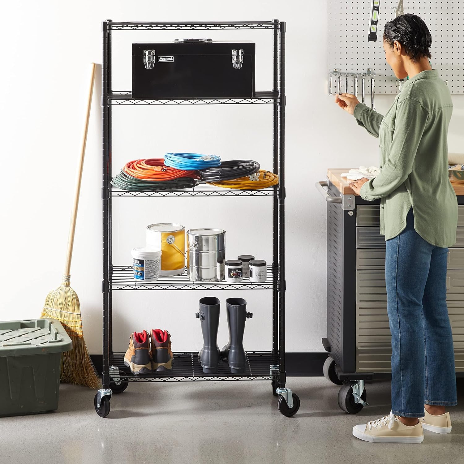 メタルラック スチールラック キャスター付　46x120 5段 Amazon｜ベーシック 5段スチールラック 棚 メタルラック キッチン