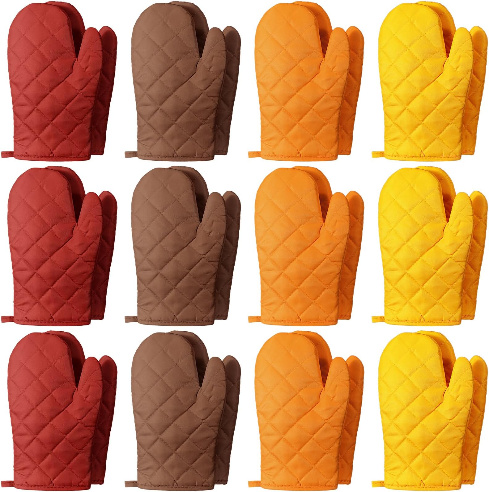 Geyoga 12 Pairs Oven Mitts Heat Resistant Kitchen Long Oven Gloves Mitts Thick Cotton Winter Quilted Baking Flexible Glove Bulk for BBQ Picnic Kitchen Grilling 10.6 Inch (12 Pairs,Orange red)