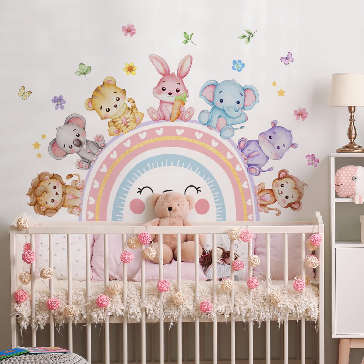FUFUQUARE Cartoon Rainbow Animal Wall Stickers Removable Cute Jungle Elephant Tiger Floral Butterfly Wall Art Decal DIY Home Decoration for Living Room Bedroom Nursery