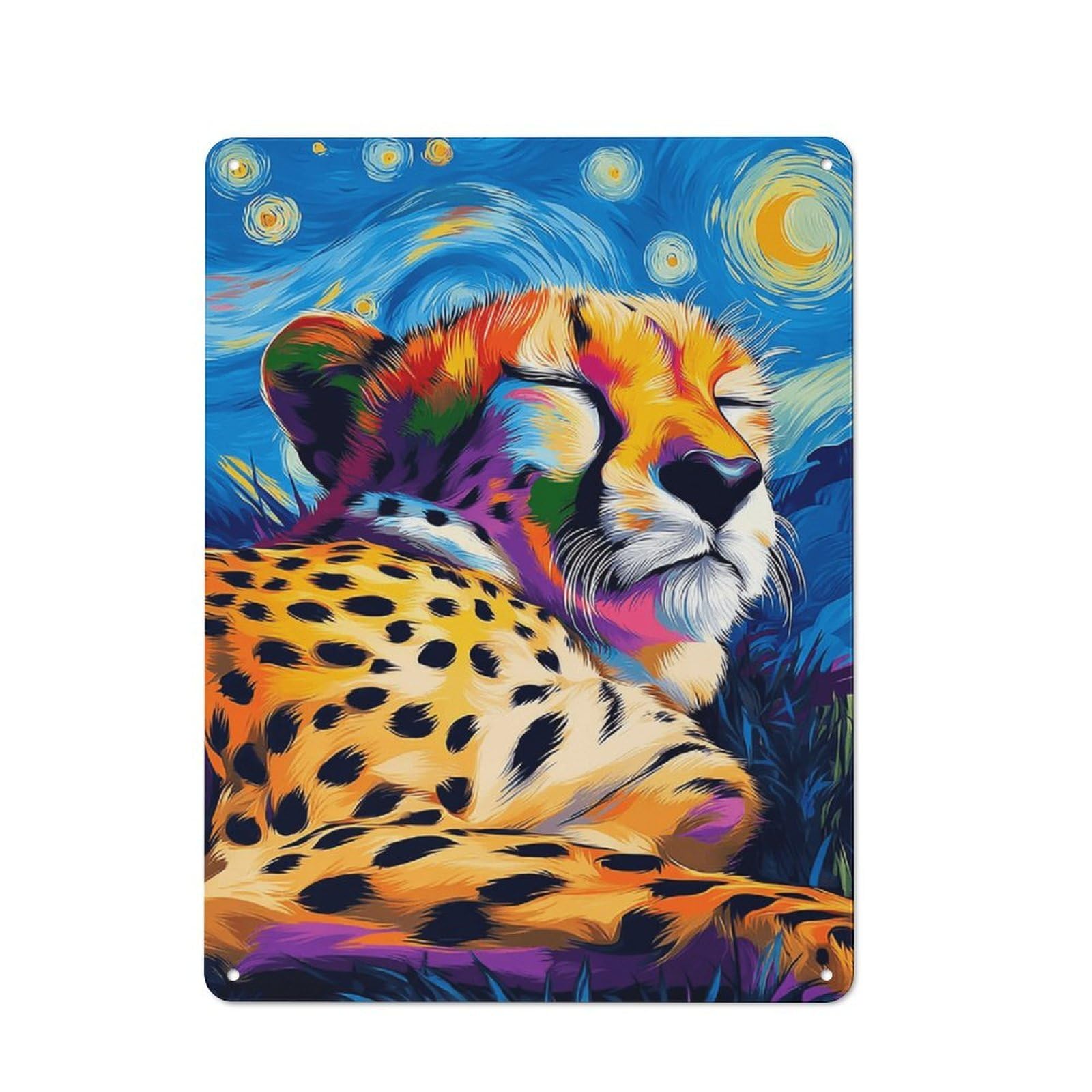 Junmoney Colorful Cheetah Painting Metal Wall Sign 40X30cm Featuring For Garage Or Workshop, For Vintage Wall Decor Fans, For Metal Sign Collectors