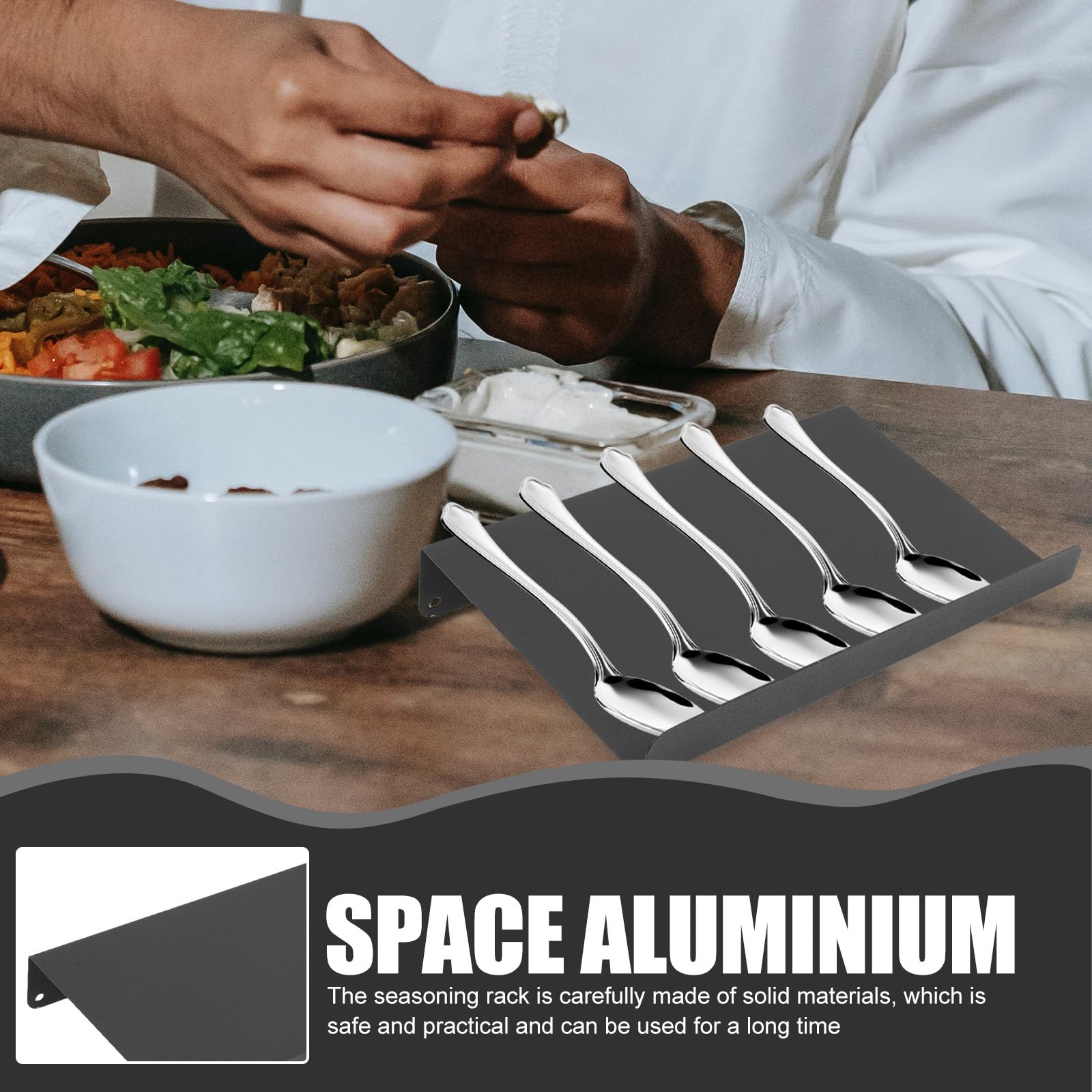 Organiseur de Tiroir la Cuisine en Aluminium Spatial Noir, Support de Rangement Épices Design Ergonomique, pour Organiser et Optimiser L'espace Cuisine