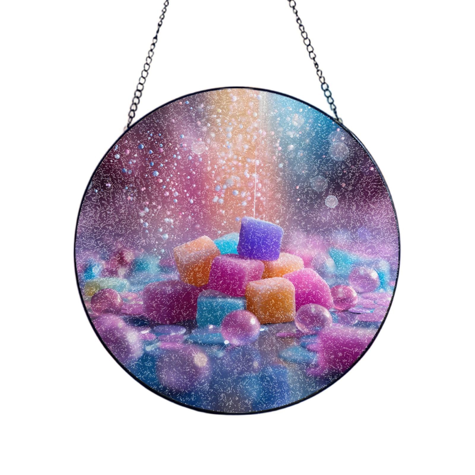 Phayah Confectionary Print Stained Glass Window Hanging Sun Catchers Decoration Mother'S Day Birthday Gifts For Home Garden Porch 10in（25cm）