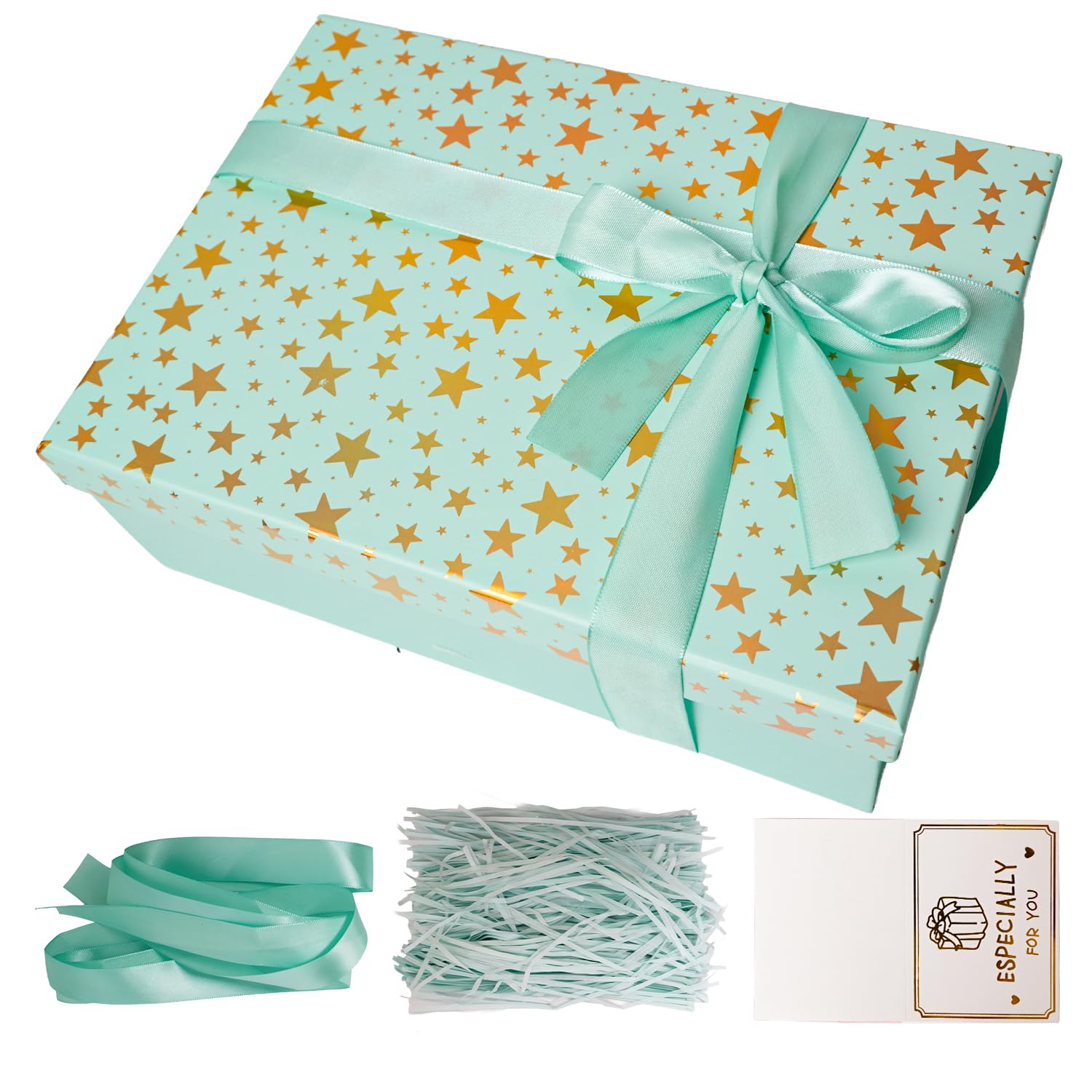 Large Gifts Boxes with Magnetic Lids,Star Luxury Gift Box for Men Women Birthday Wedding Anniversary Valentine's Day Mother's Day,Contains Card,Ribbon,Filler (Green)