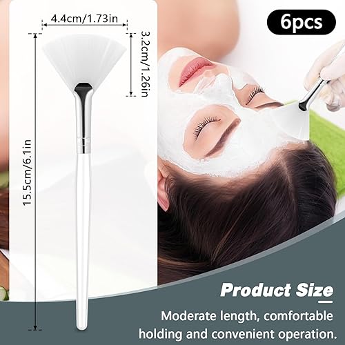 Miniatura 2 de 6 pinceles de abanico suaves para aplicadores faciales, cepillos de máscara de abanico, brochas de maquillaje, herramientas cosméticas con mango,
