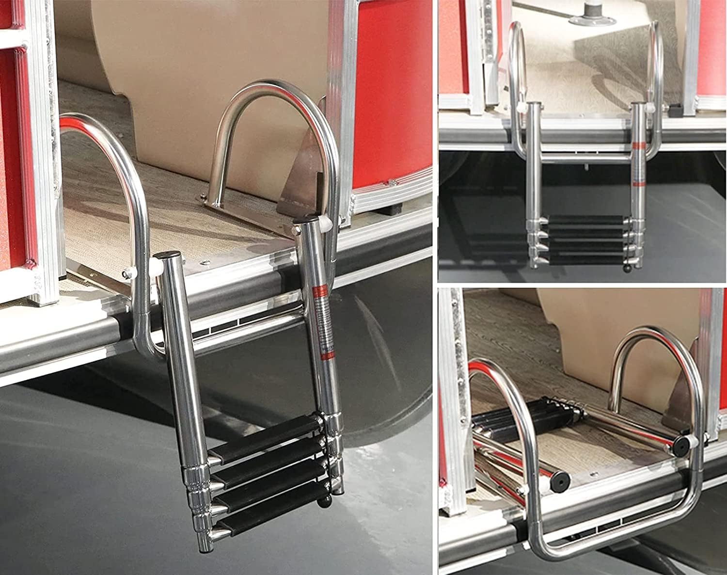 Ladders,Pontoon Boat Ladder Stainless Steel Swim Deck Ladder 4 Step Telescoping Marine Ladder for Marine Yacht Easy to Install