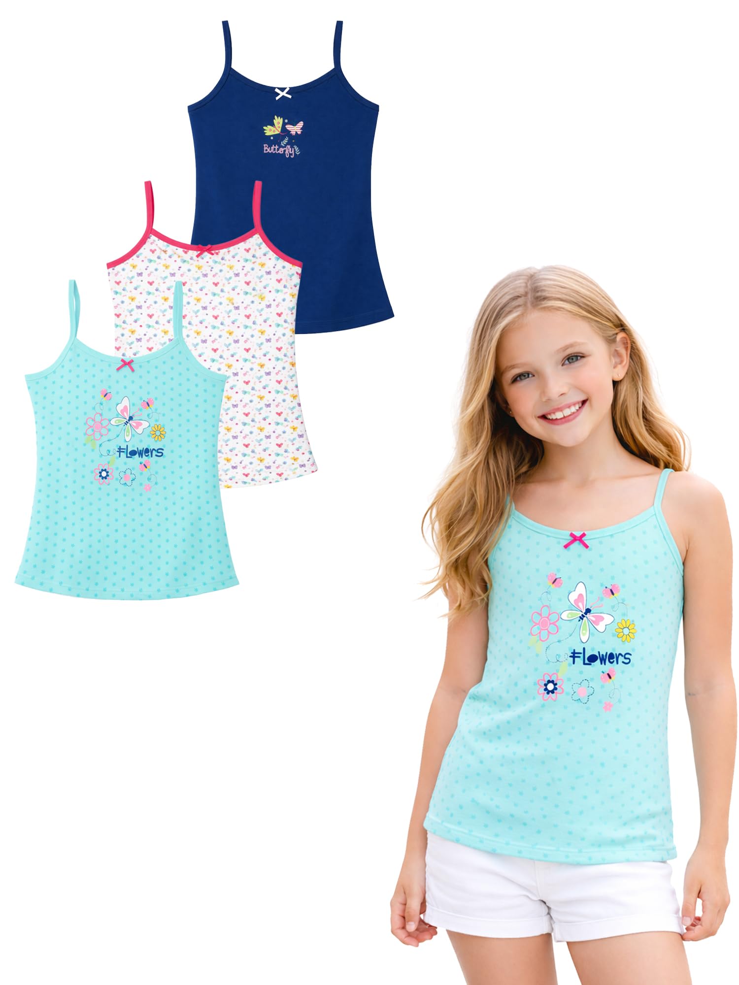 BODYCARE Kids Girl's Regular Fit Vest | 100% Cotton| Skin Friendly | Lightweight | Sleeveless Design | Pack of 3 Print (Color & Print May Vary)-image-2