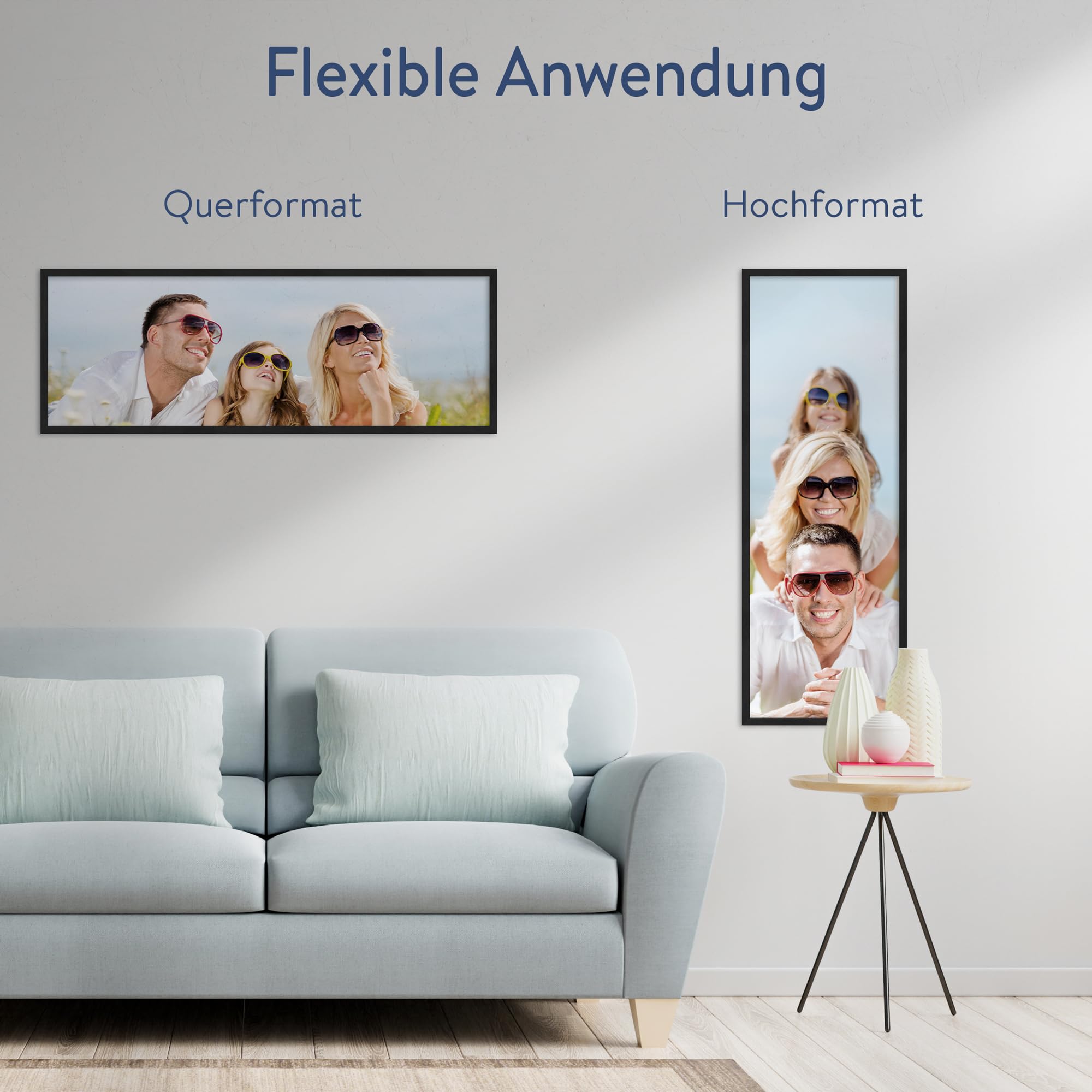 WANDStyle Bilderrahmen 30x90 Schwarz, moderner Bilderrahmen Holz 30x90 cm | Hochwertiger Holzbilderrahmen, Posterrahmen zum Aufhängen, Rahmen 90x30 cm, Fotorahmen H950 - Made in Germany
