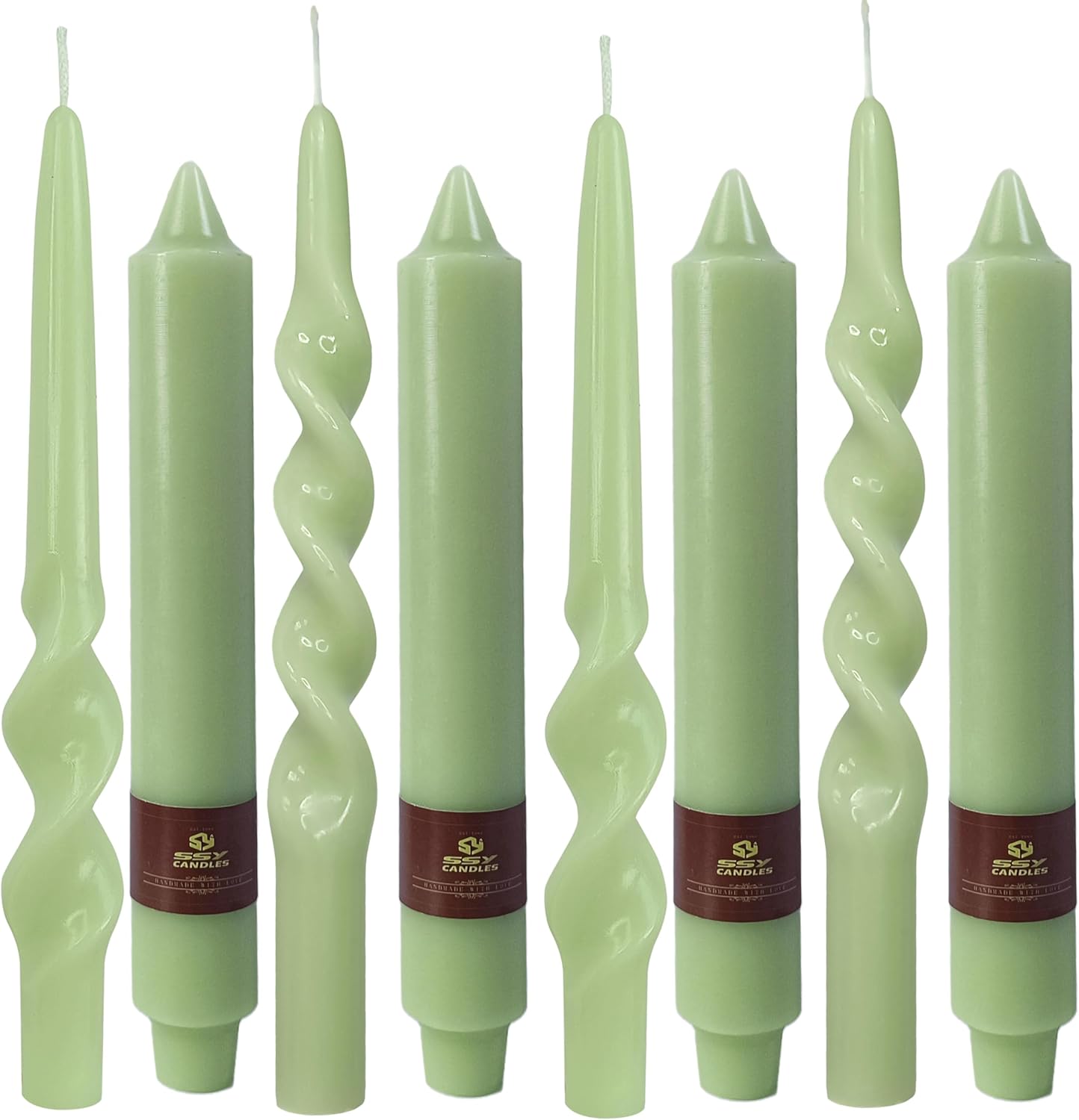 Green Candlesticks Handmade Candles Taper - 8 PCS Unscented Taper Candlesticks 10 inch Dinner Candle for Home Decor, Relaxation & All Occasions