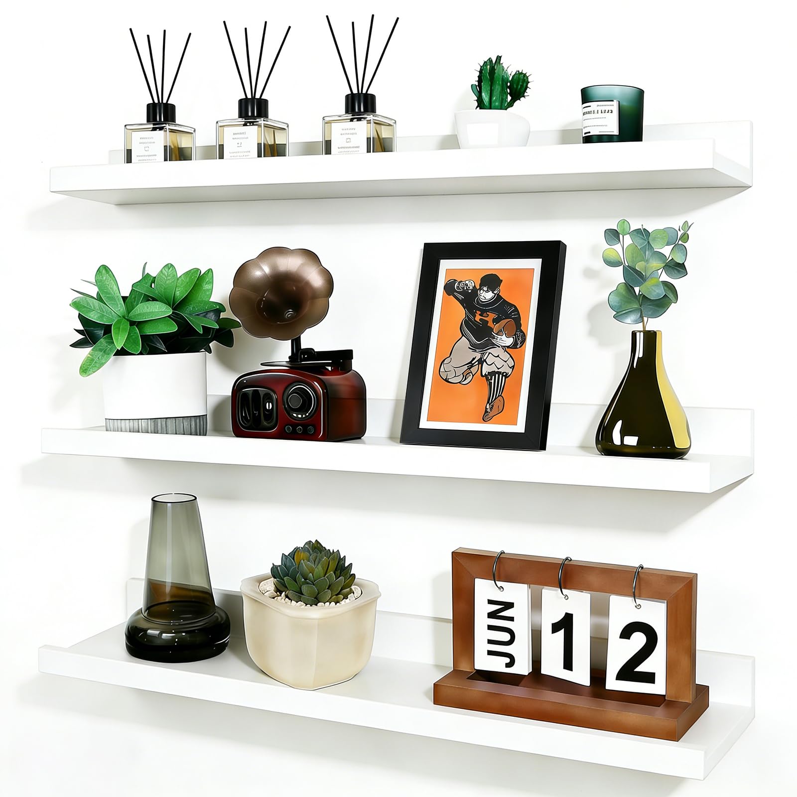 CHUNGG Floating Shelves for Wall Mounted Shelf, Storable Photos, Books, Spices, Vase and Ornaments, 3 Pcs Set for Bathroom, Bedroom, Kitchen, Office
