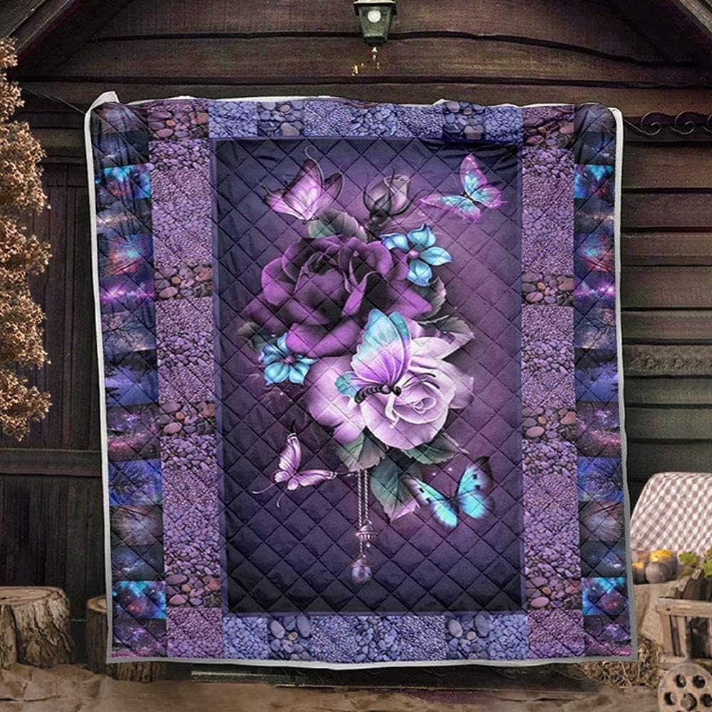PITTI Purple Shining Magic Flowers Butterflies Soil Quilts Patterned Quilt Super King King Queen Twin Throw Single Size - All Season Quilt for Family