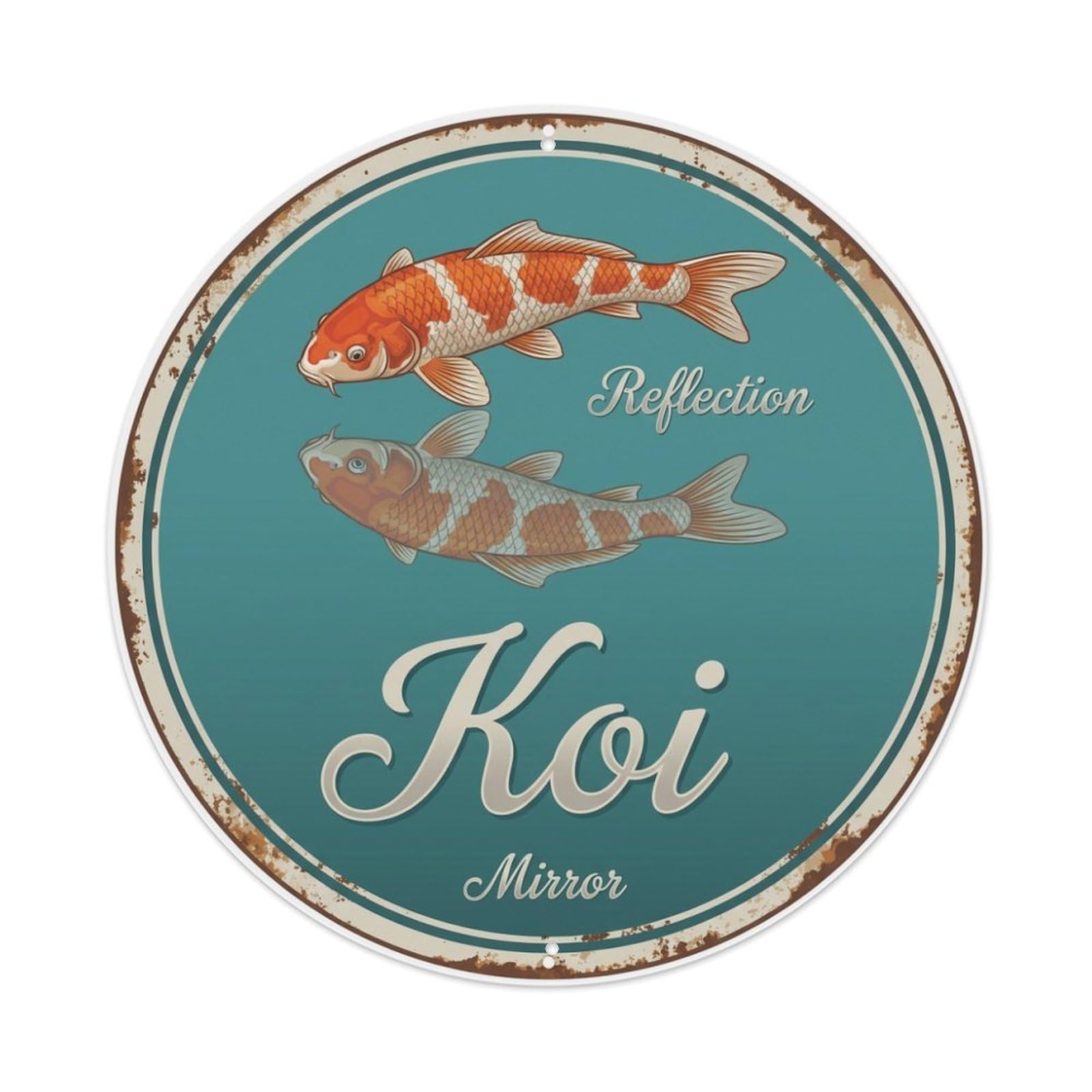 Metal Tin Sign Koi Fish Mirror Calm Surface Japanese Vintage