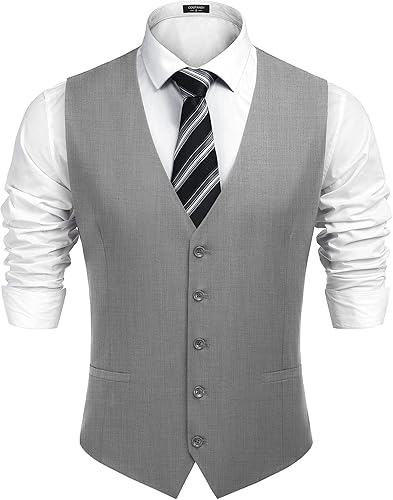 COOFANDY Chaleco de traje de negocios para hombre, chaleco de vestir casual, chaleco formal ajustado