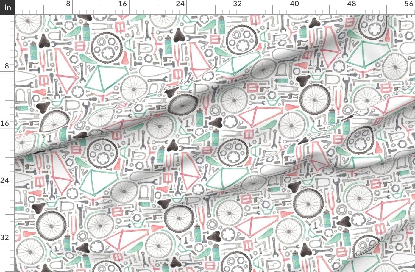 Spoonflower Fabric - Bike Cycling Boys Bicycle Wheels Gears Tools Printed on Organic Cotton Sateen Fabric by The Yard - Sewing Quilting Apparel Home Decor