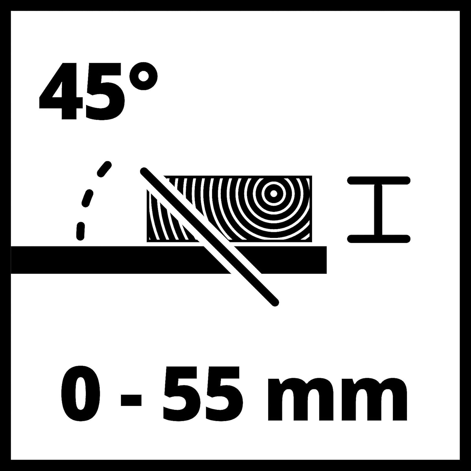 Icon: Cutting depth 45 degrees, 0-55 mm