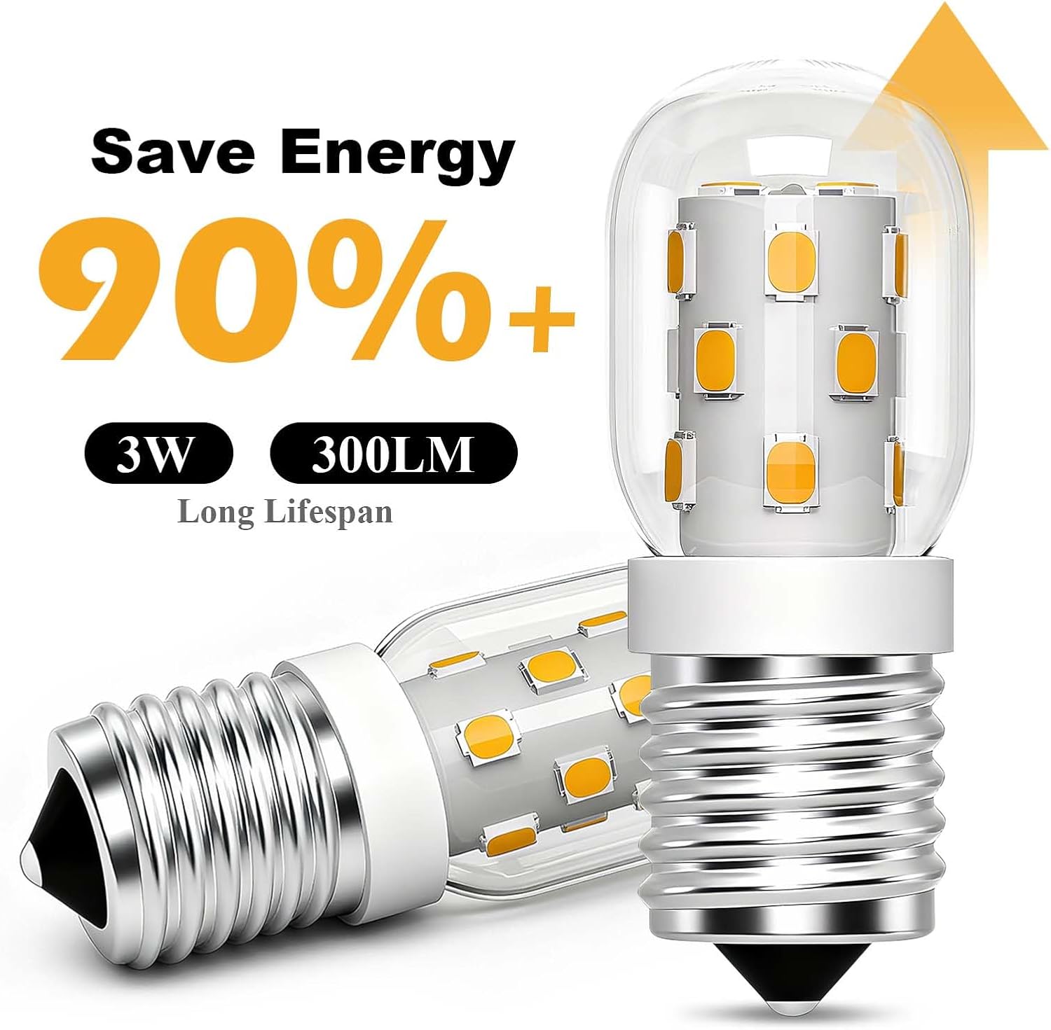 Microwave LED Light Bulb Under Hood 3W, 300LM, 30W Equivalent E17 Dimmable Bulb for Range Hood, 3000K Warm White, 2 Pack