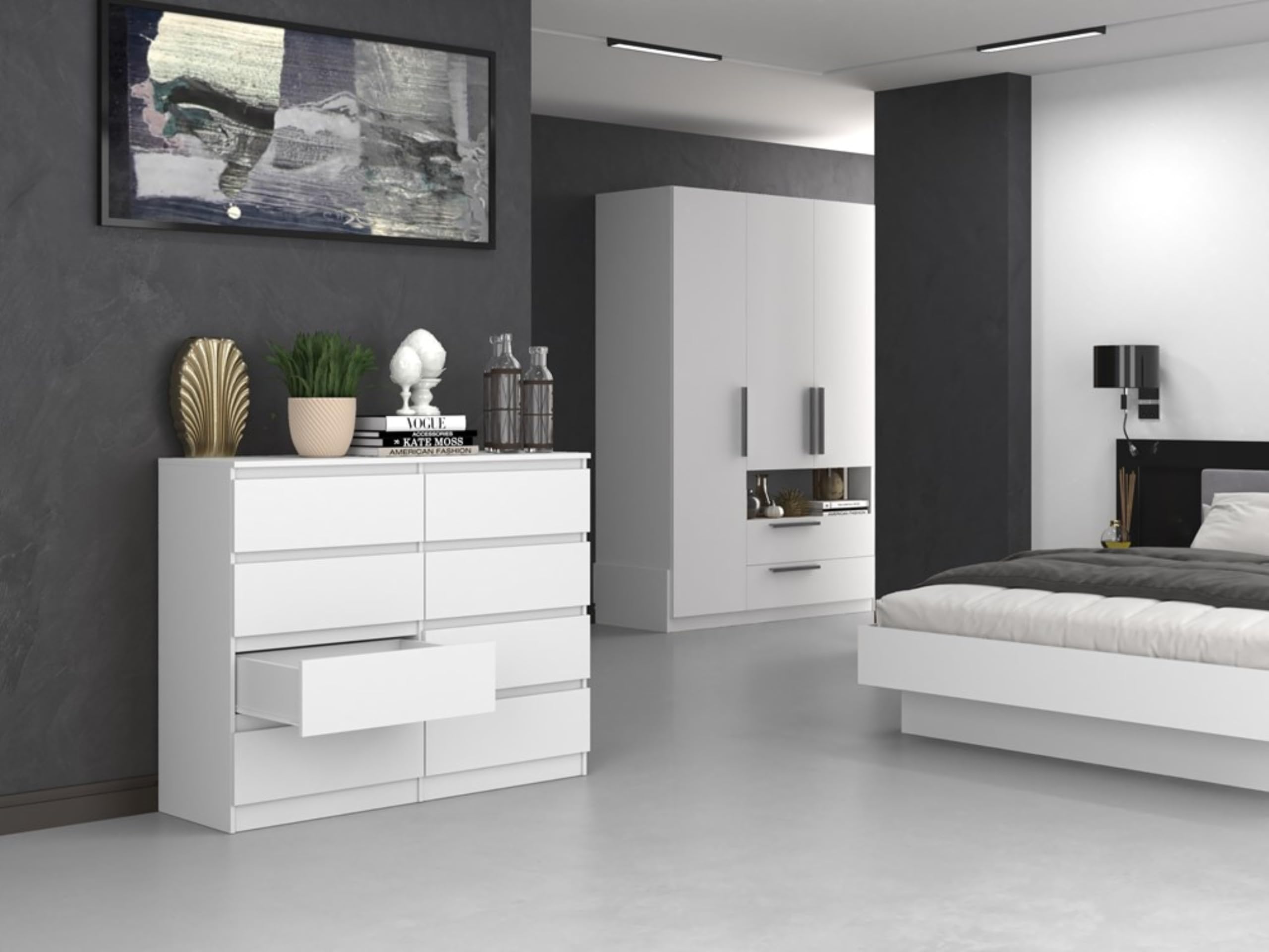 Home Collective Cassettiera, camera da letto, corridoio, armadio, credenza, credenza con 8 cassetti, larghezza 120 cm, altezza 97 | Bianco