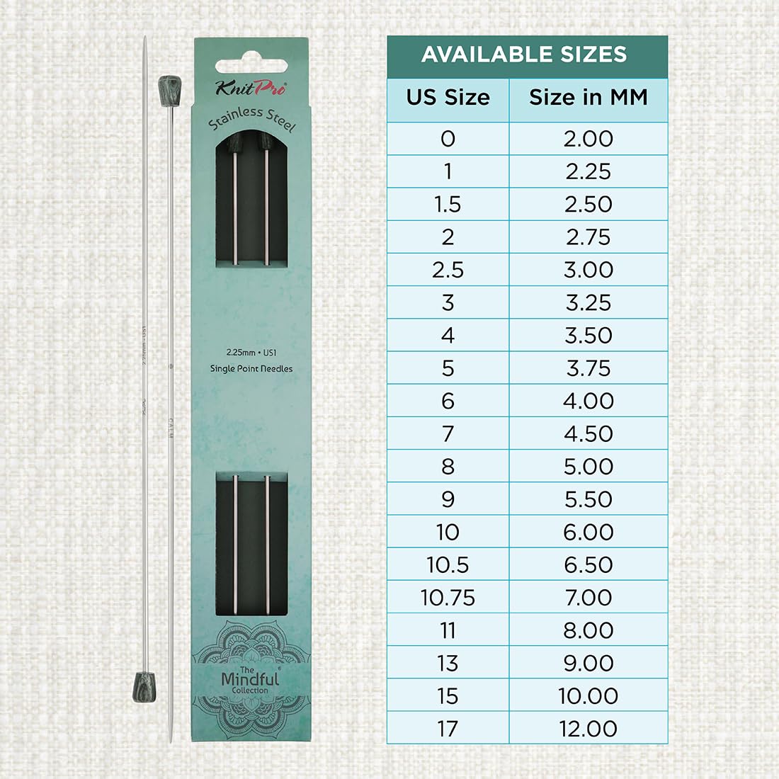 KnitPro The Mindful Collection Single Pointed Needles 16" (40cm), Silver, 2.25mm - Image 4