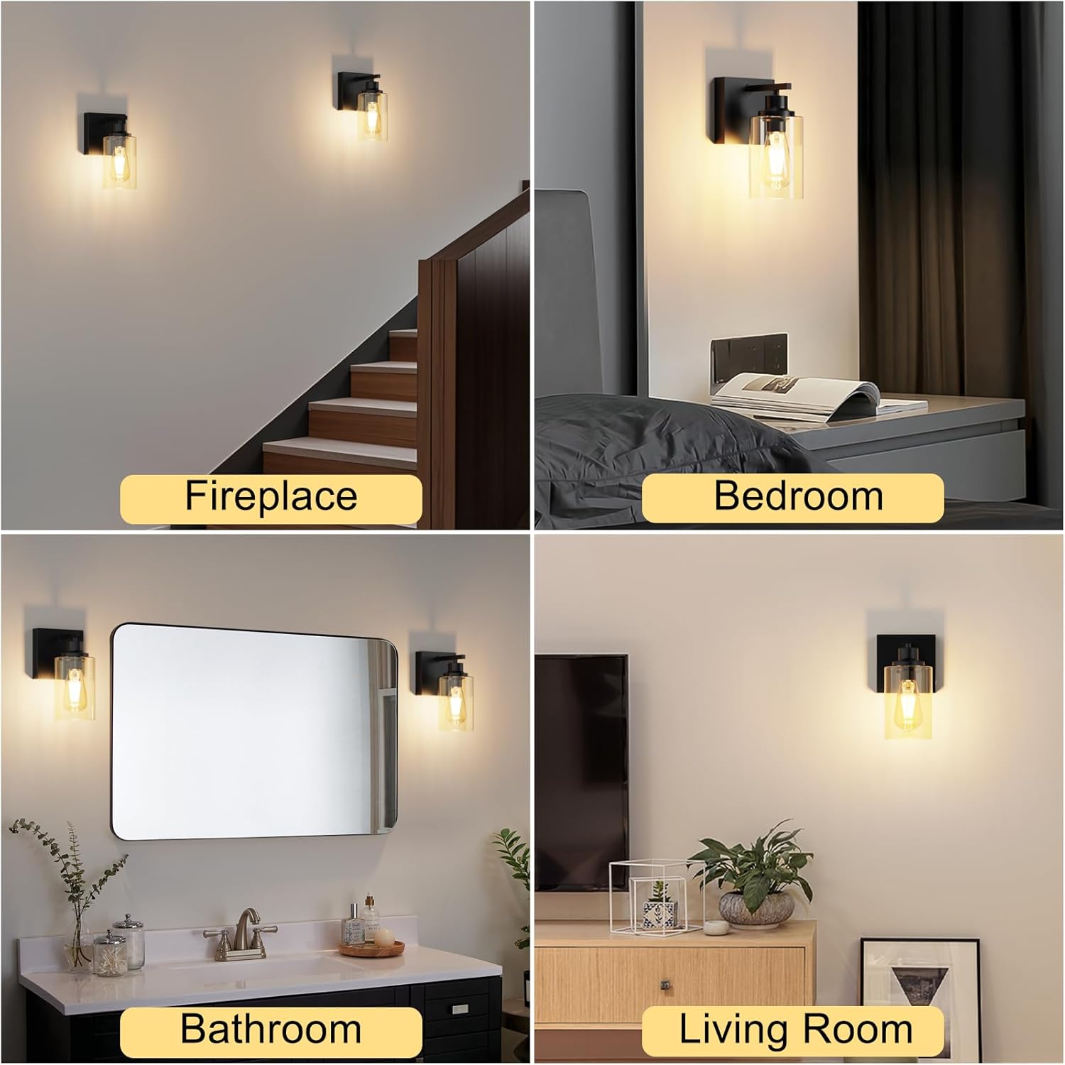 Battery Operated Wall Sconce Set of 2, Farmhouse Rechargeable Wall Sconce with Remote & Touch Dimmable, 8000mAh,Up/Down Mount Wireless Glass Wall Lights for Bedroom Living Room Bathroom Decor, Black
