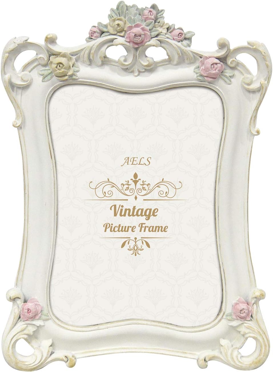 AELS 5x7 Inch Vintage Picture Frame, Elegant Antique Photo Frames with Glass Front, Photo Display, Tabletop Wall Hanging, Gift Ideas, White Rose with Vines