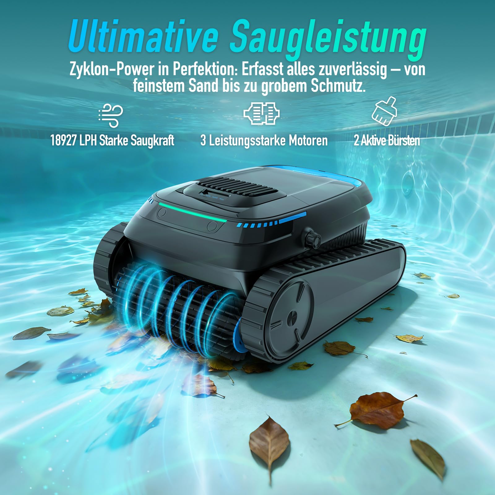 (2026 Neu) Poolroboter Boden und Wand Wasserlinie Poolsauger Akku | PC10 Poolroboter Kabelloser, 18927 LPH, Intelligenten Navigation, Wandklettern, Poolreiniger für Pools bis 170㎡