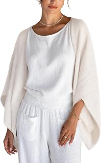 Women Linen Cardigan Lightweight 3/4 Sleeve Shrugs Open Front Shawl Wrap Cover Up Tops