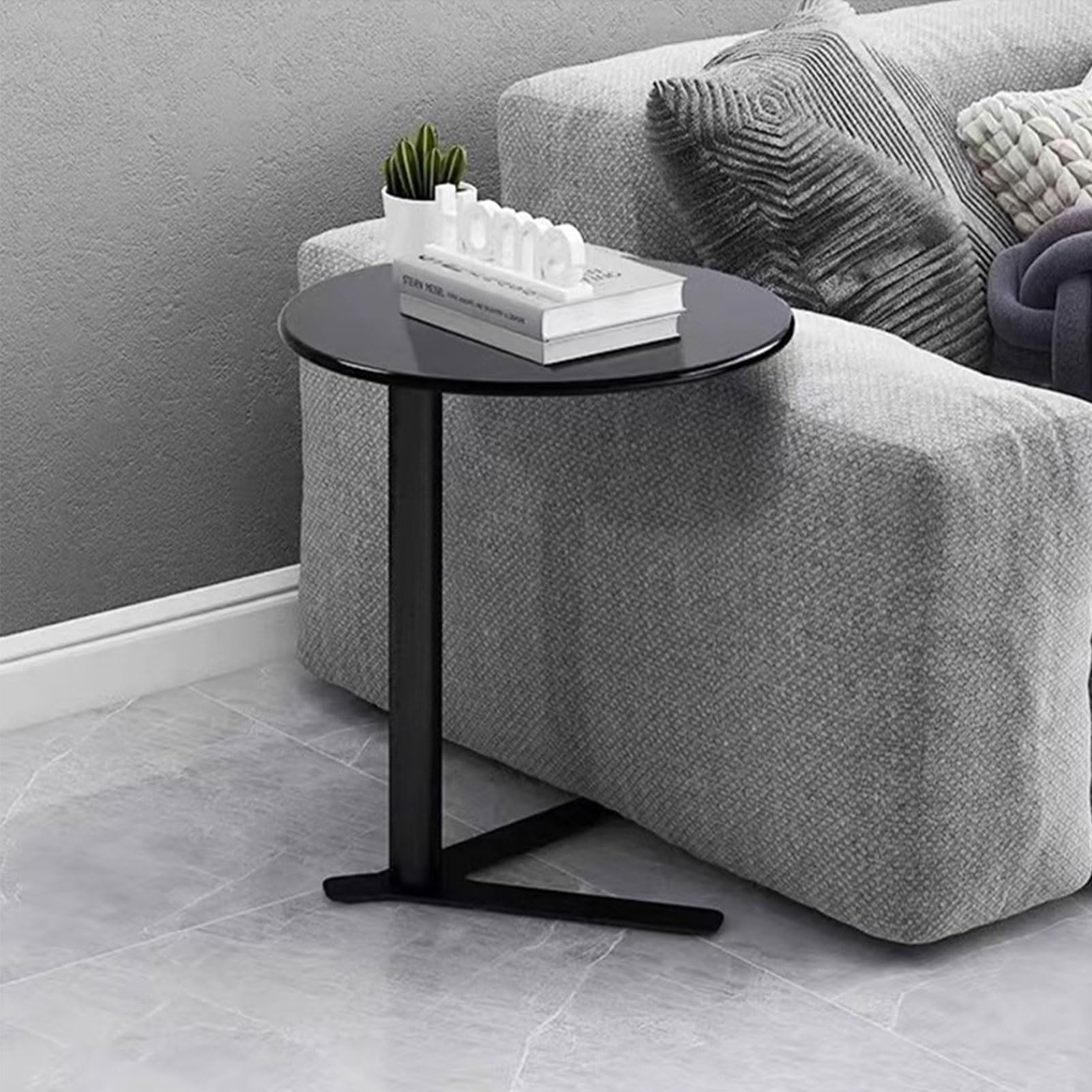 Table d'appoint bout de canapé noire ronde métal petit espace