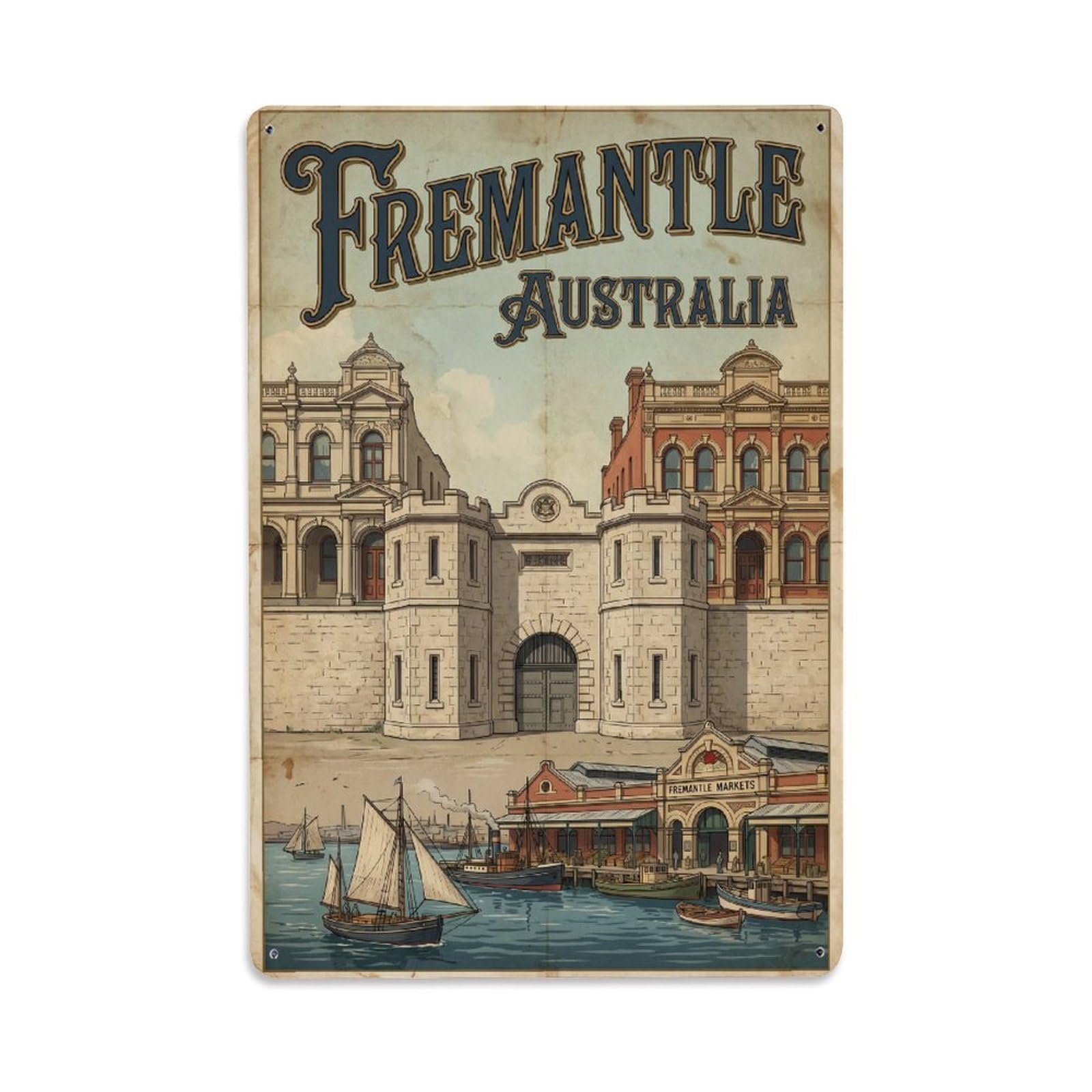 Travel Australia Fremantle Retro Metal Tin Sign Plaque Wall Decor for Cafe, Club Bar, Office, Garden Metal Poster 8x12Inch