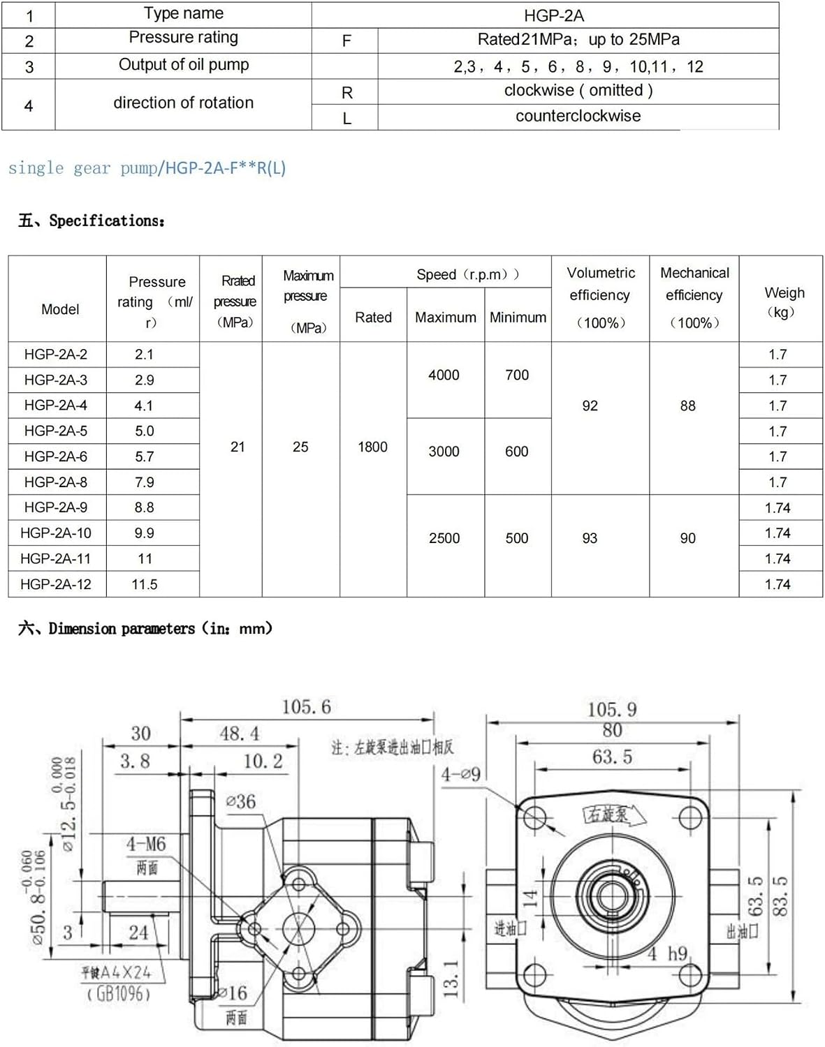 Left-Turn Gear Hydraulic Booster high-Pressure Pump HGP-2A-F2L-F12L(HGP-2A-F5.8L)