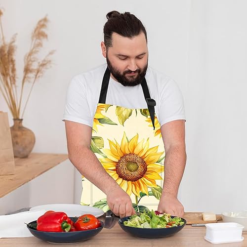 Miniatura 7 de Delantal divertido con bolsillo para mujeres y hombres, delantal de cocina ajustable para barbacoa y horneado con lindos animales y flores #7