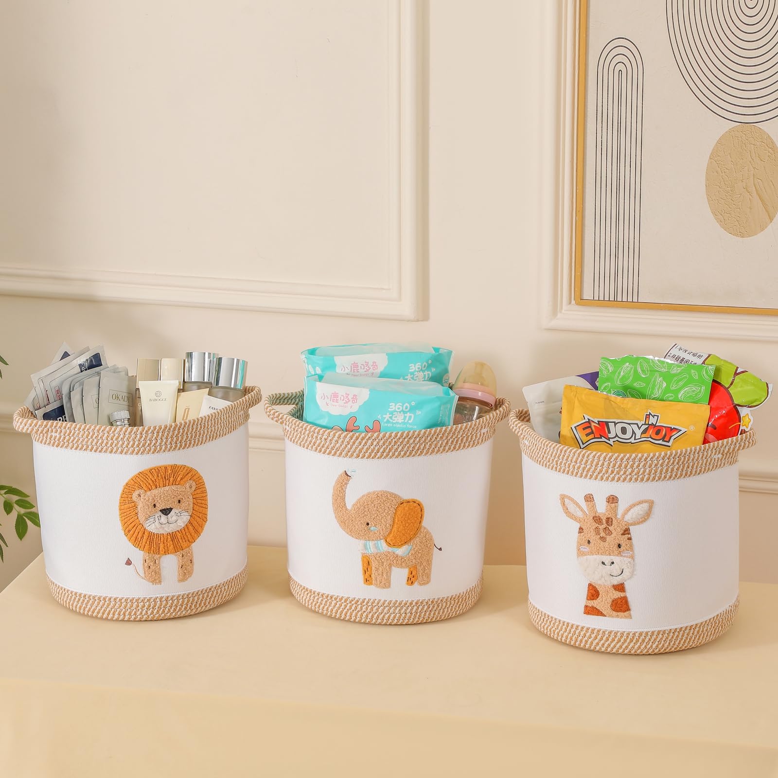 Ceste Portaoggetti Pieghevoli per Bambini Set Giallo Leone Giraffa Elefante