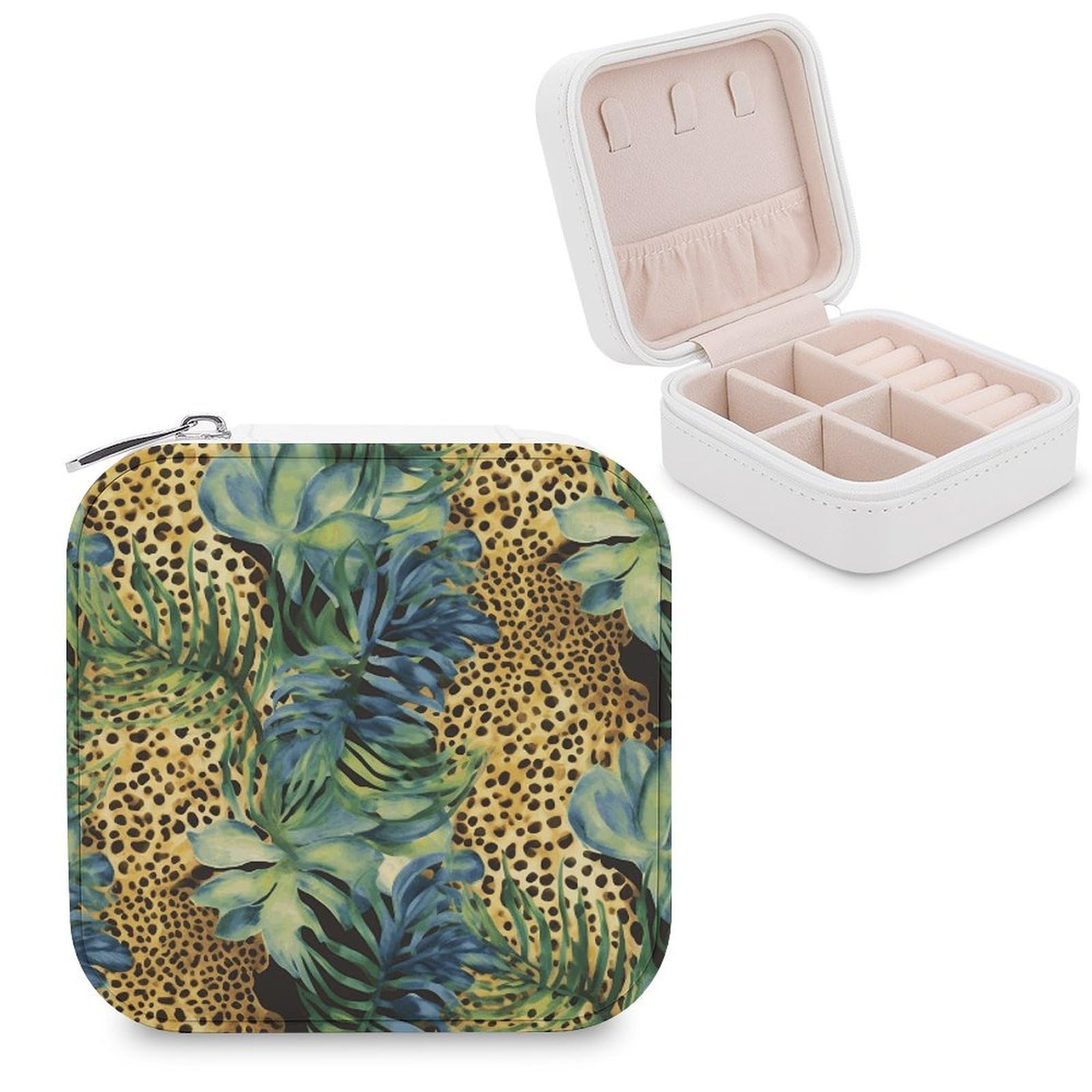 VstaDank Print Animal Leopard Print Jungle Jewelry Box Beautiful Portable Ring Boxes Cute Large-Capacity Jewelry Case Jewelry Organizer for Mothers Gifts for Earrings Rings Hand Bracelet