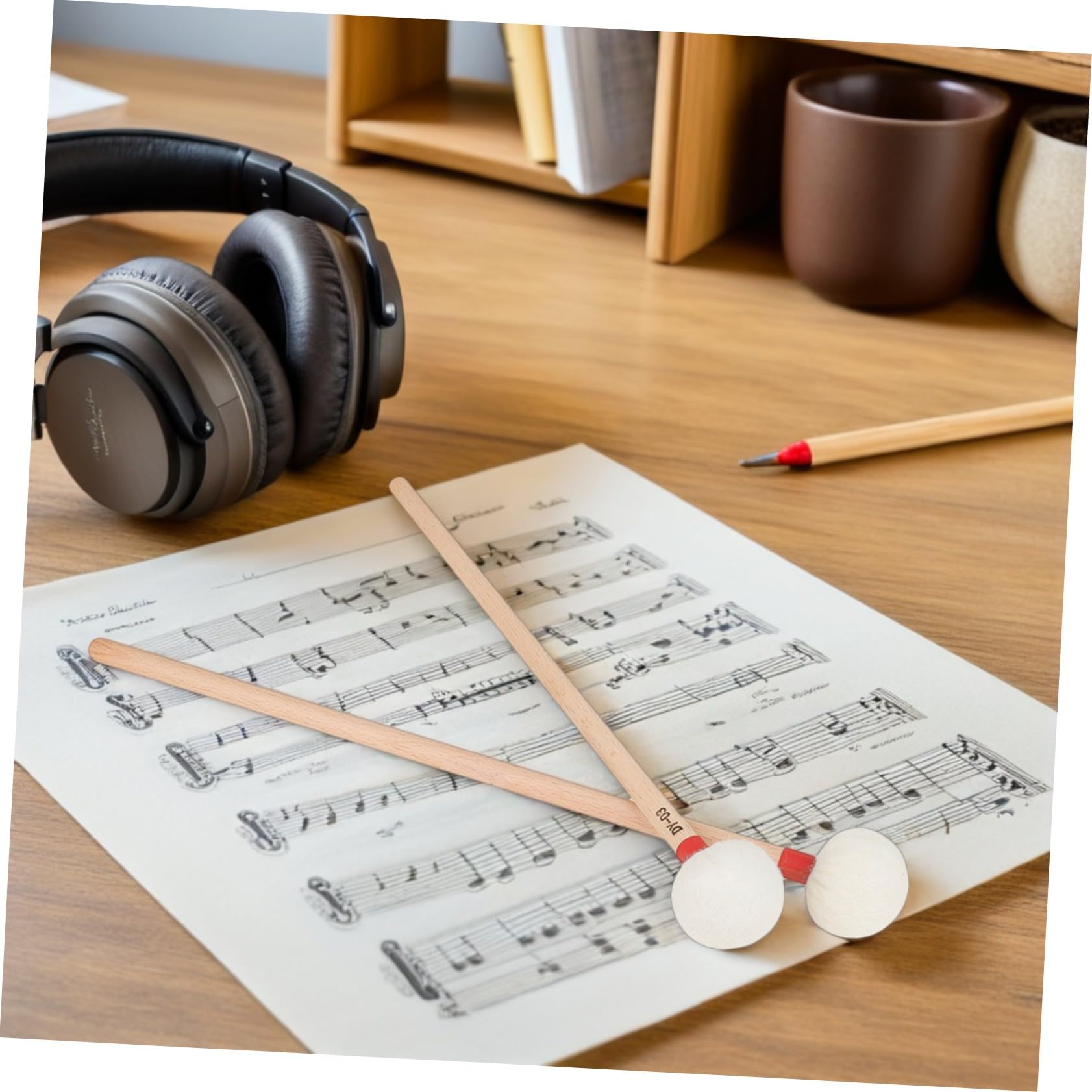 UKCOCO 4pièces Lot de Baguettes de Batterie à Manche Bois avec Tête Feutre pour Timbales de Concert et Percussions Orchestre