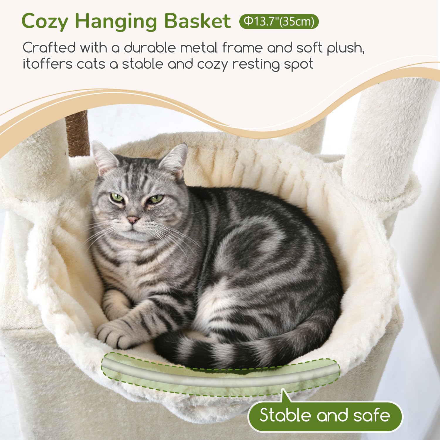 Globlazer Arbre a Chat Beige Grand Hauteur 189 cm avec 2 Niches, 2 Perchoirs rembourrés, Pente Sisal Peluche, Lit Amovible, Arbres à Chat Solide pour Chats Repos Jeu Escalade Intérieur (F74D, Beige) | Arbre à chat avec 2 maisons pour chat, 2 perchoirs rem