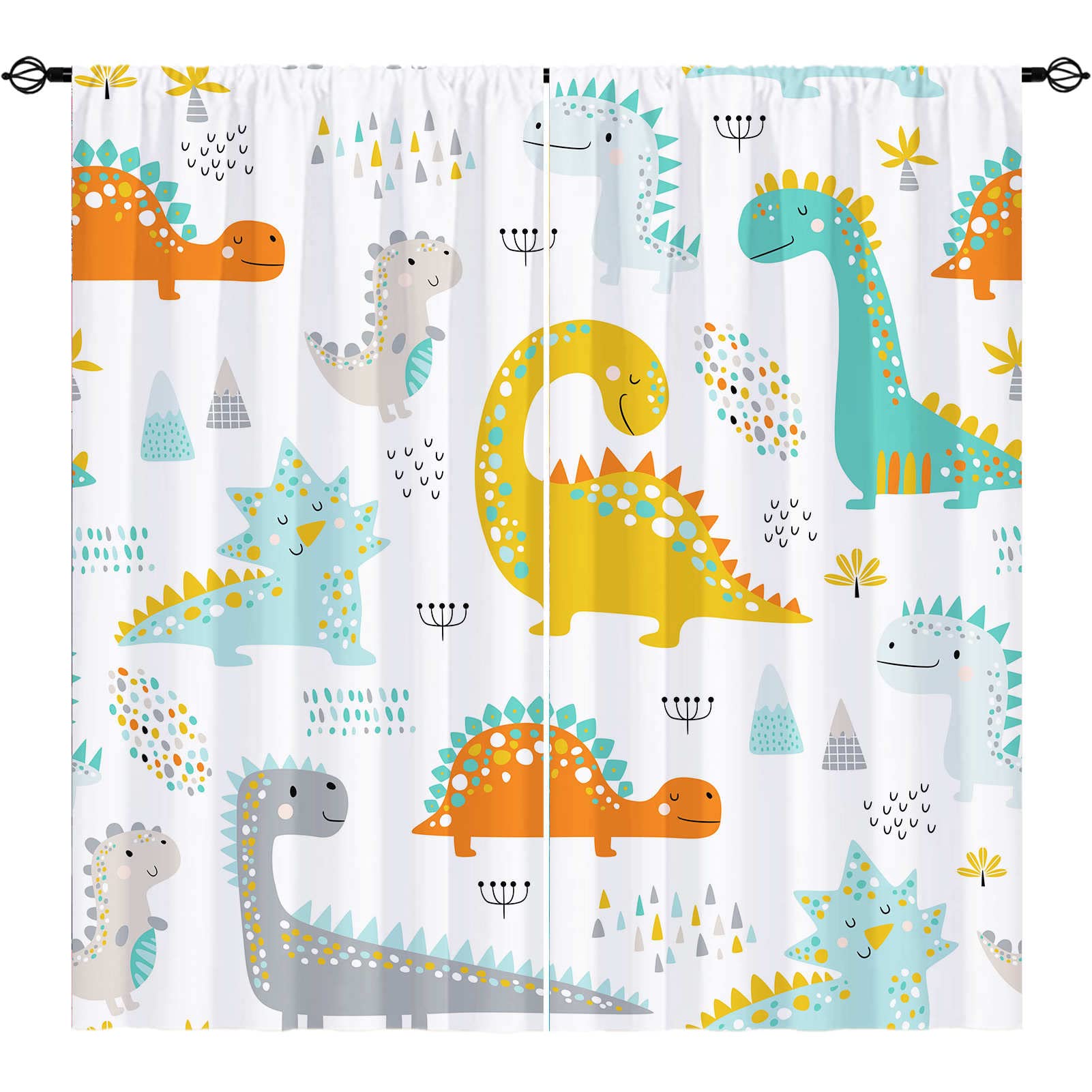 Dinosaur Curtains Rod Pocket Kids Boys Girls Simple Childish Cute Dino Animals Print Pattern Window Drapes for Nursery Baby Bedroom Playroom W42 x L63 Inch 2 Panels